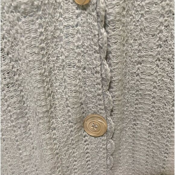 Sleeping On Snow Medium Pointelle Knit Long Cardigan Sage Angora Lamb Wool Blend - Picture 5 of 11